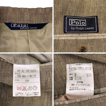 ポロ ラルフローレン セットアップ スーツ 3Bジャケット サイドベンツ リネン ウール ベージュ メンズ サイズA7 POLO RALPH LAUREN