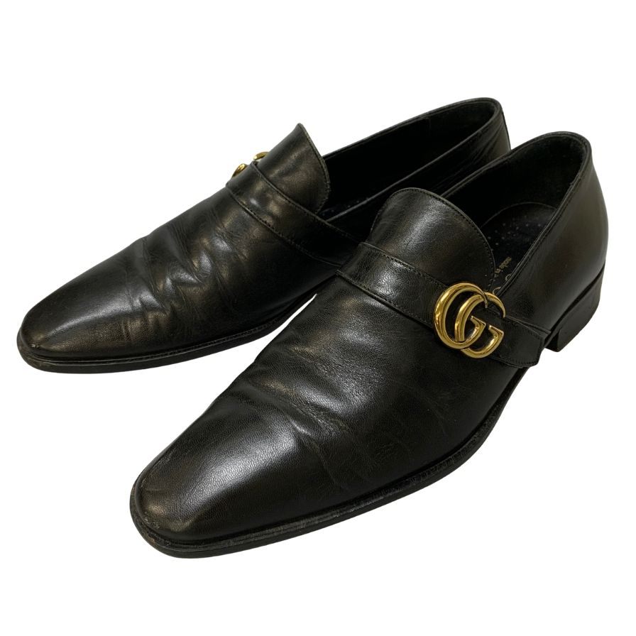 グッチ スリッポン GGストラップ プレーントゥ 09106 カーフ メンズ ブラック サイズ39.5E GUCCI 約25.0cm【AFD2】