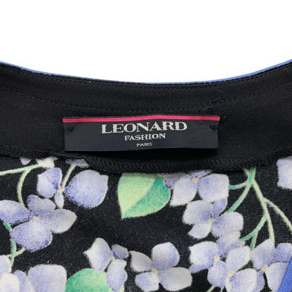 美品◆レオナール ノーカラージャケット アセテート×ポリエステル ブラック系 花柄 サイズL レディース LEONARD 【AFB24】