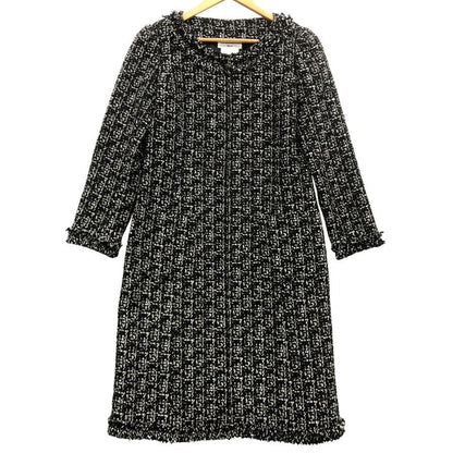 美品◆ルネ 半袖ワンピース TISSUE製ツイード レディース サイズ38 ブラック Rene 【AFB3】