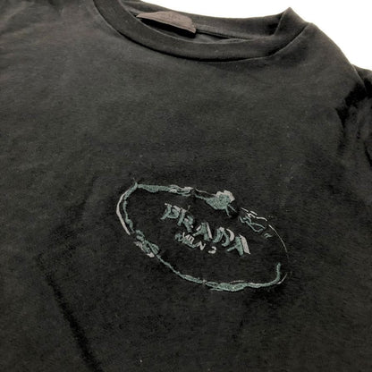 美品◆プラダ Tシャツ 胸元ワンポイント ロゴ 刺繍 メンズ サイズM ブラック PRADA 【AFB11】