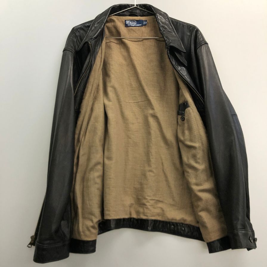 美品◆ポロ ラルフローレン 刺繍 レザー スウィングトップ メンズ サイズLL ブラウン Polo Ralph Lauren 【AFG1】