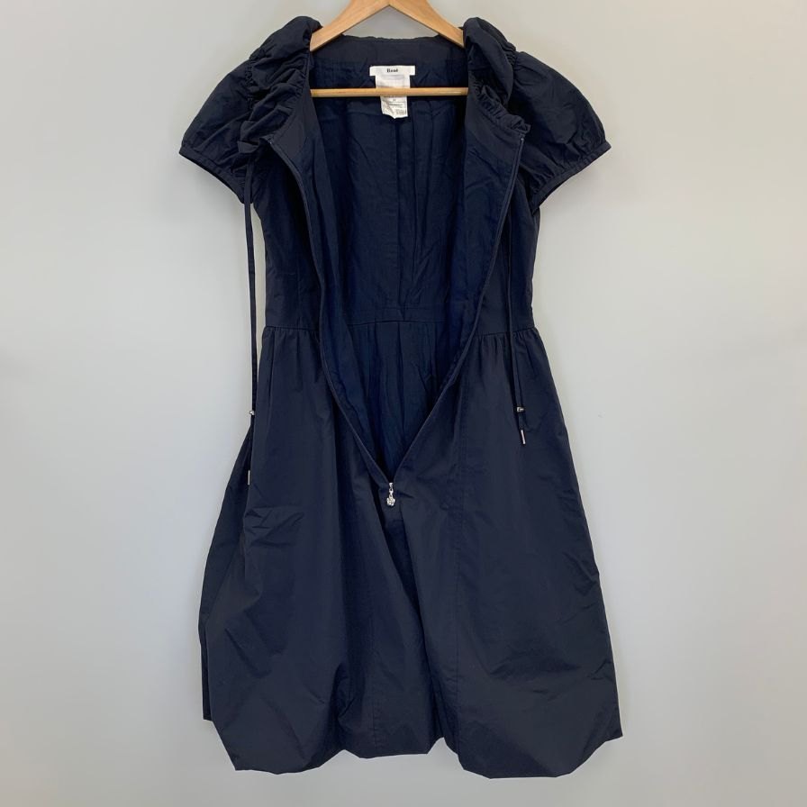 美品◆ルネ ワンピース パフスリーブ 半袖 プルオーバー ジップ ネイビー レディース サイズ38 Rene 【AFB30】