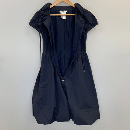 美品◆ルネ ワンピース パフスリーブ 半袖 プルオーバー ジップ ネイビー レディース サイズ38 Rene 【AFB30】