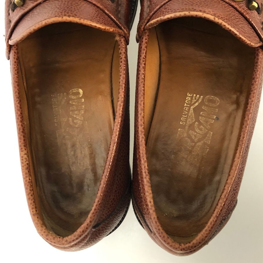フェラガモ ビットローファー グレインレザー ガンチーニ金具 メンズ サイズ6EE ブラウン Ferragamo 約24.5cm【AFC47】