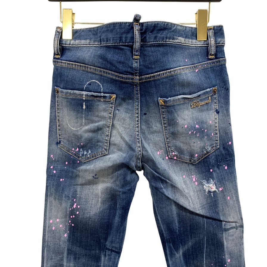 ディースクエアード  デニムパンツ cool girl jean S75LA0628 ロゴ金具 ペイント加工 クラッシュ加工 コットン ポリウレタン ブルー系 レディース サイズ40 DSQUARED2 【AFB30】
