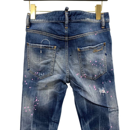 ディースクエアード  デニムパンツ cool girl jean S75LA0628 ロゴ金具 ペイント加工 クラッシュ加工 コットン ポリウレタン ブルー系 レディース サイズ40 DSQUARED2 【AFB30】