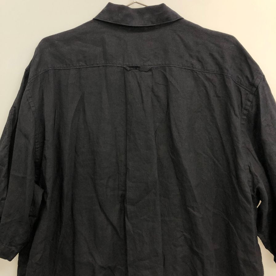 美品◆アントス スキッパー シャツ プルオーバー 半袖 リネン100% MADE IN JAPAN メンズ サイズ2 ブラック ANTOS. TOKYO 【AFB46】