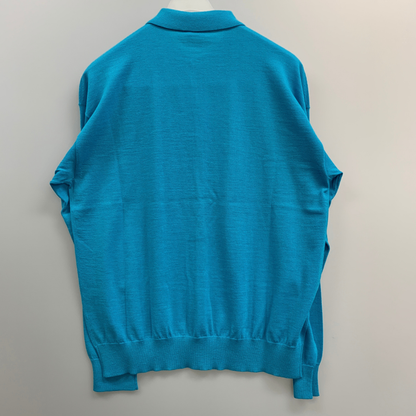 未使用◆キャッシュ＆バルバ ポロカラーカーディガン ウーステッドカシミヤ 150 サイズ2 メンズ ライトブルー  IMWSW003 Cash&Barba 【AFB27】