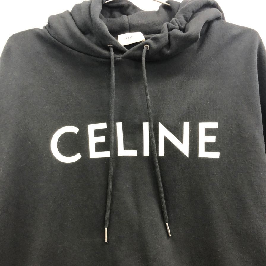 美品◆セリーヌ パーカー フロントロゴ  フーディー スウェット ブラック メンズ サイズXL CELINE 【AFF22】