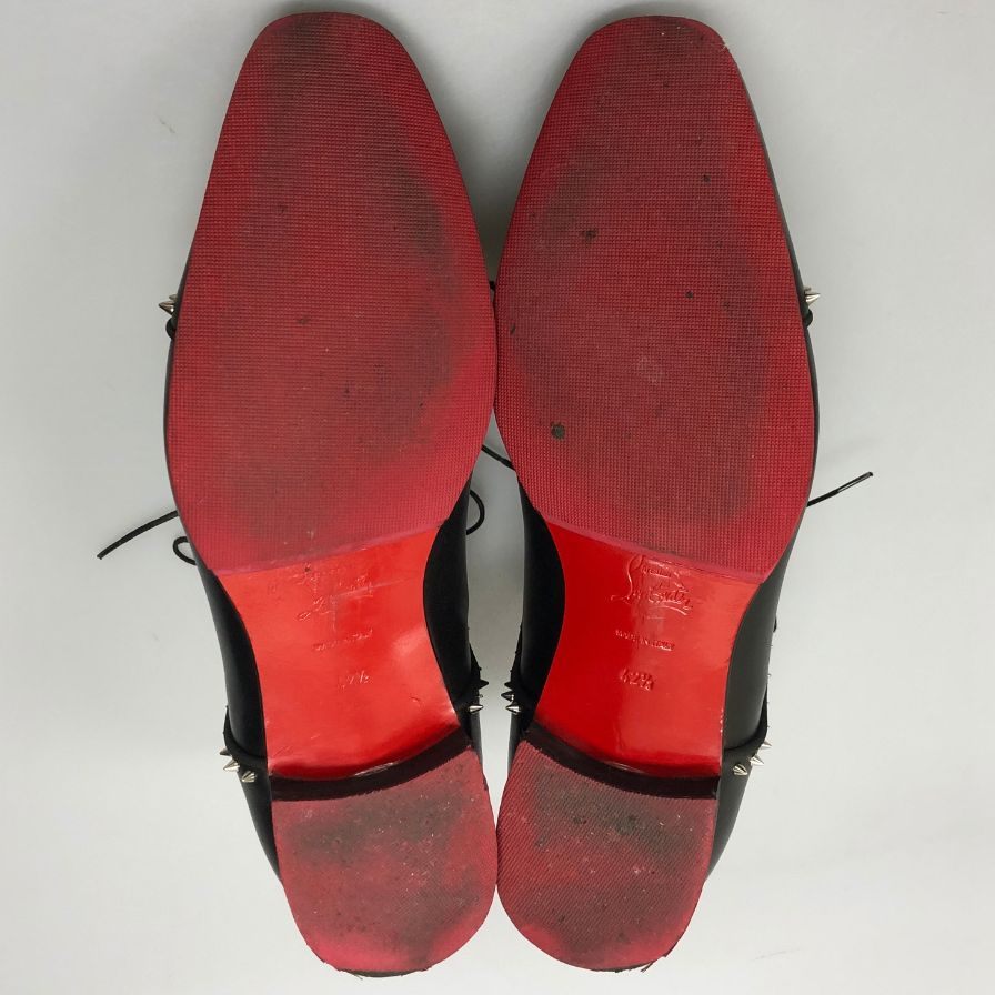 クリスチャン ルブタン レザーシューズ ストレートチップ 内羽根 スタッズ メンズ42.5 ブラック Christian Louboutin 約27.5cm【AFD9-2】