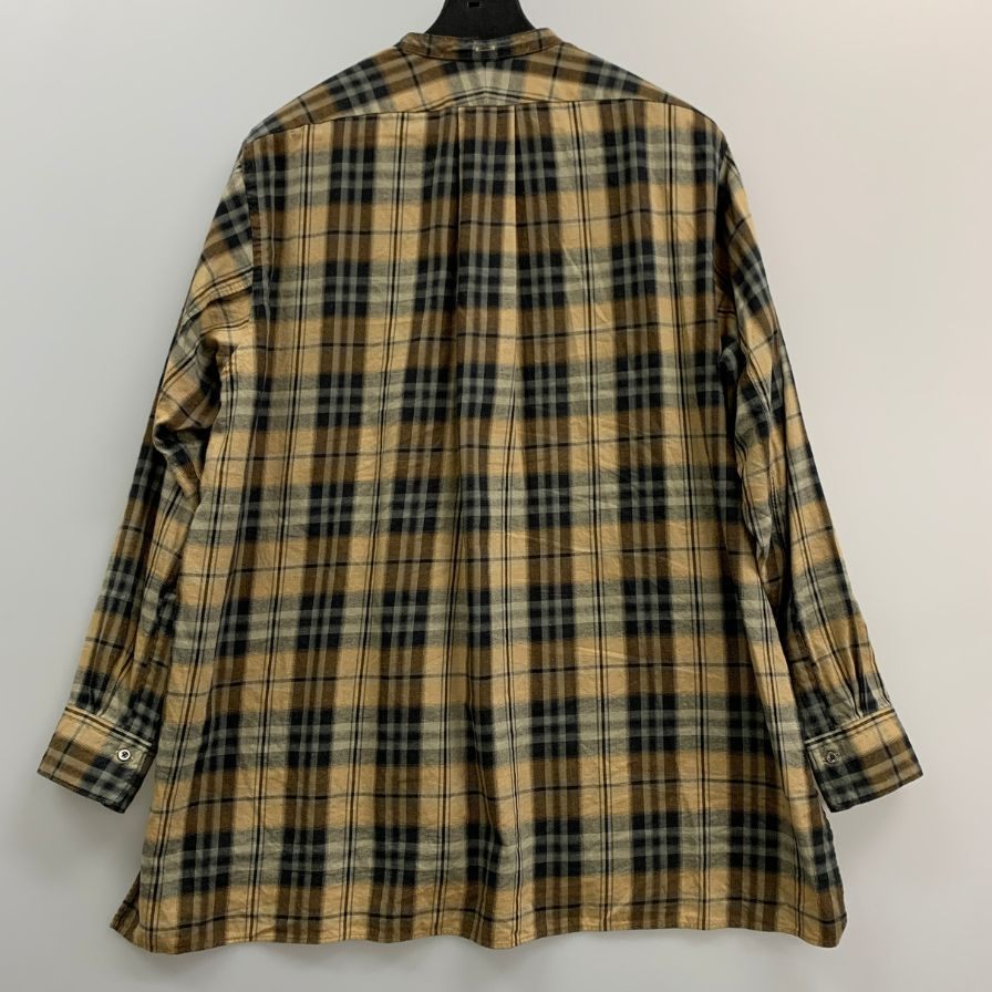 美品◆ユーゲン チェック柄 長袖ノーカラーシャツ イエロー×ブラック メンズ サイズ2 HEUGN 【AFB5】