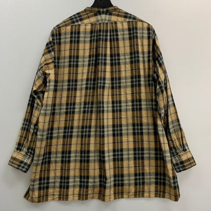 美品◆ユーゲン チェック柄 長袖ノーカラーシャツ イエロー×ブラック メンズ サイズ2 HEUGN 【AFB5】