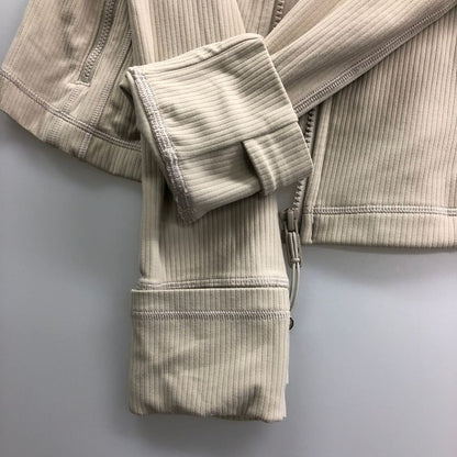 美品◆ルルレモン 長袖トップス ジップアップ ベージュ レディース lululemon 【AFB16】