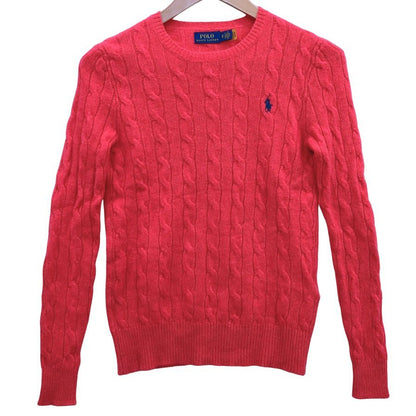 極美品◆ポロ ラルフローレン セーター ケーブル ニット ウール カシミア 刺繍 ロゴ ピンク レディース サイズXS POLO RALPH LAUREN 【AFB6】