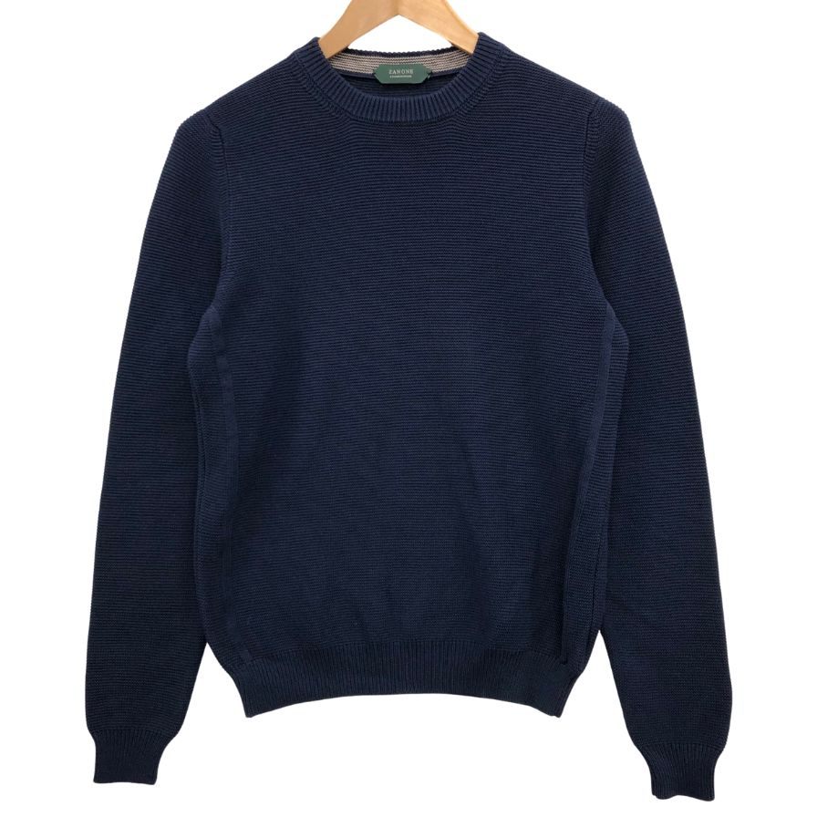 美品◆ザノーネ ニット クルーネック コットン100％ メンズ ネイビー サイズ46 ZANONE 【AFB6】