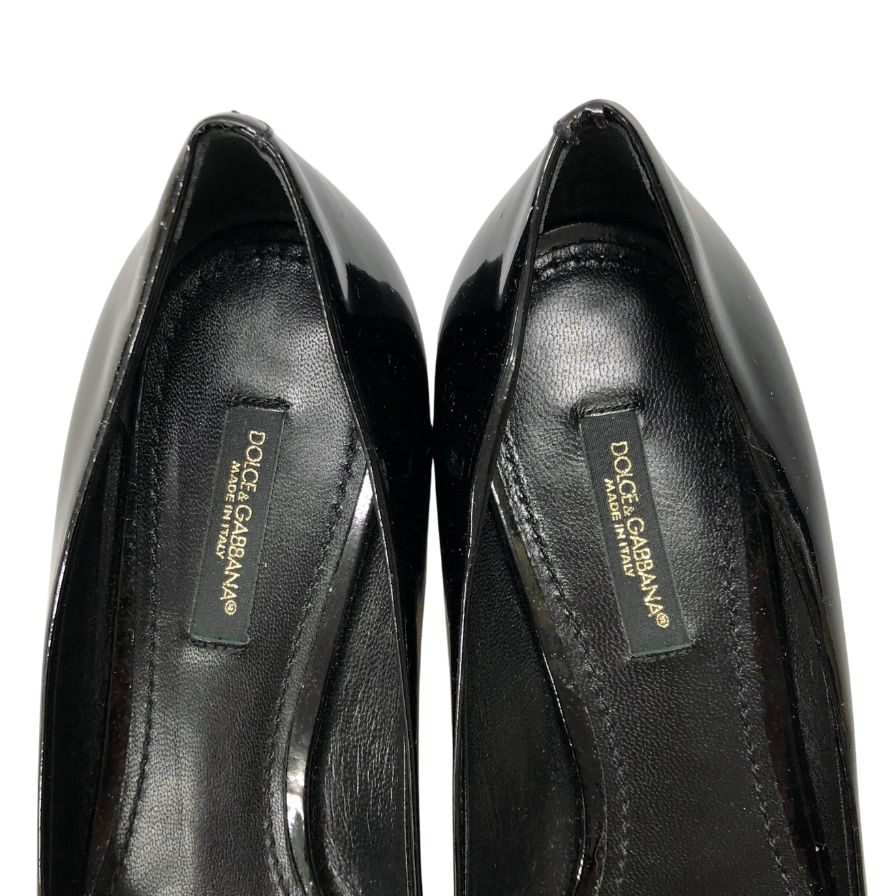 ドルチェ&ガッバーナ エナメル パンプス ビジューリボン レディース サイズ36 ブラック DOLCE&GABBANA 約22.5cm【AFC46】