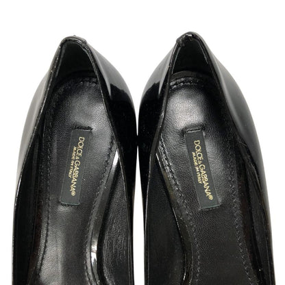 ドルチェ&ガッバーナ エナメル パンプス ビジューリボン レディース サイズ36 ブラック DOLCE&GABBANA 約22.5cm【AFC46】