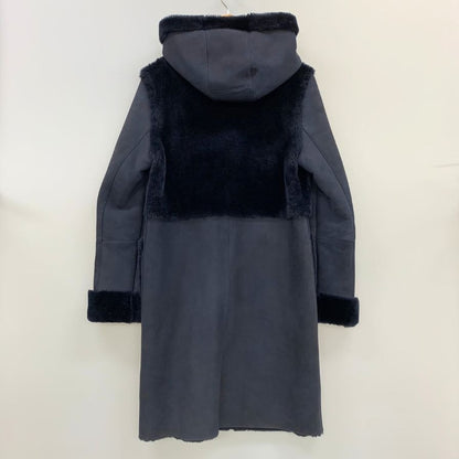 極美品◆ノーブランド ムートンコート シープスキン ネイビー レディース サイズM スペイン製 【AFA13】
