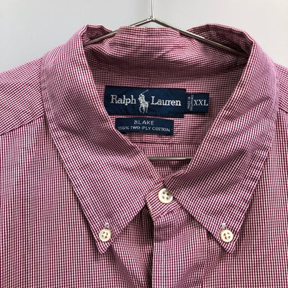 美品◆ラルフローレン ボタンダウンシャツ 90S オールド BLAKE チェック ピンク系 メンズ サイズXXL Ralph Lauren 【AFB40】