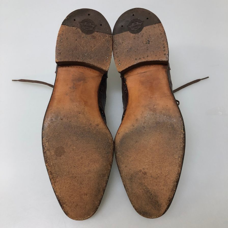 フローシャイム レザーシューズ メダリオン オーストリッチ コンビ ブラウン メンズ サイズ8 FLORSHEIM 約26.0cm【AFC32】