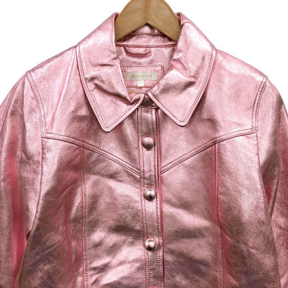 極美品◆ラブシャックファンシー ラメ レザー ジャケット ショート丈 ラムレザー レディース サイズM ピンク  love shack fancy 【AFB24】