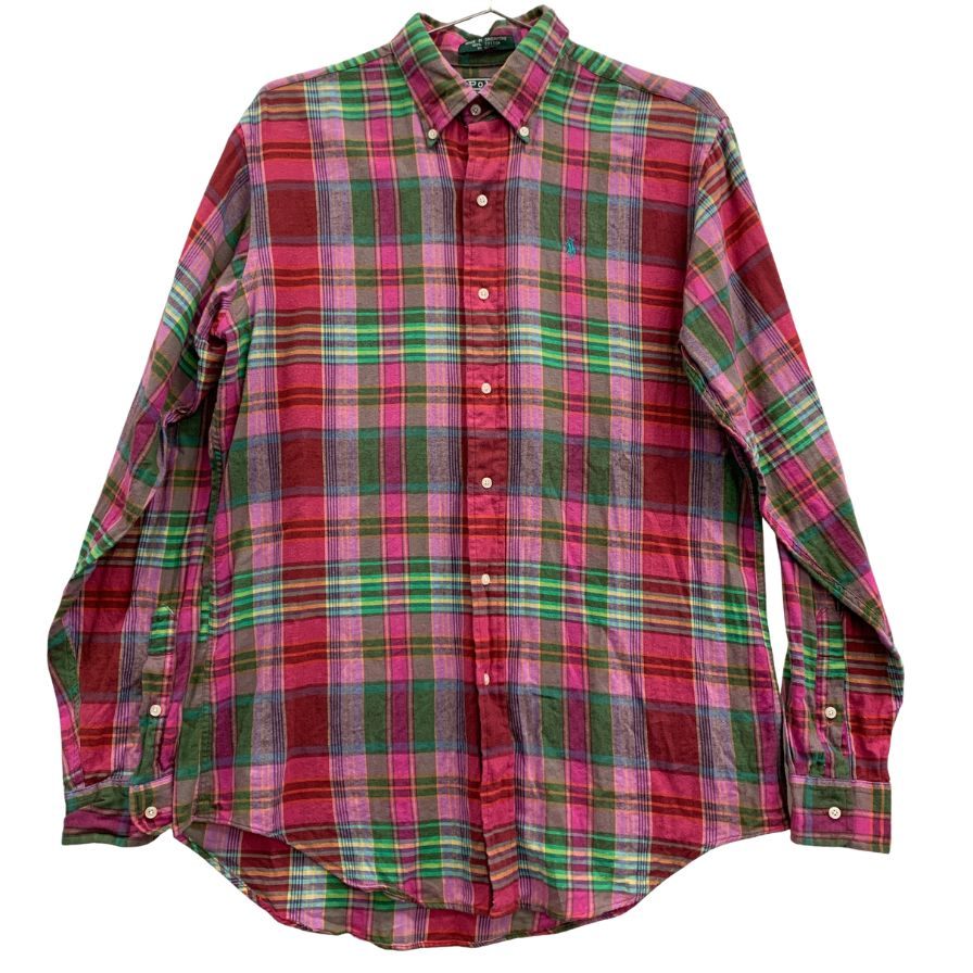 美品◆ポロ ラルフローレン ボタンダウンシャツ 80s チェック柄 グリーンタグ ボーイズ サイズ20 Polo Ralph Lauren 【AFB10】