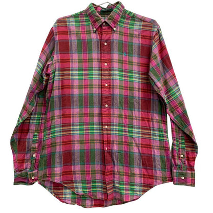 美品◆ポロ ラルフローレン ボタンダウンシャツ 80s チェック柄 グリーンタグ ボーイズ サイズ20 Polo Ralph Lauren 【AFB10】