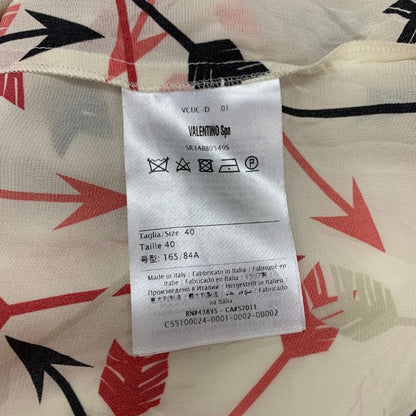 美品◆レッド ヴァレンティノ ブラウス ボウタイ 総柄 長袖 シルク カットソー ベージュ系 レディース サイズ40 RED VALENTINO 【AFB16】