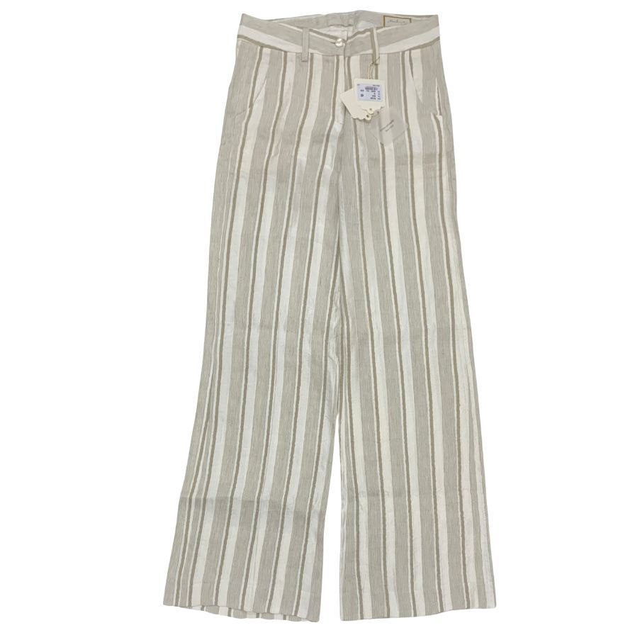 ミームバイジャブス レディース ワイドパンツ ストライプ 麻混 イタリア製 サイズ40 ベージュ meme by giab's 【AFB44】