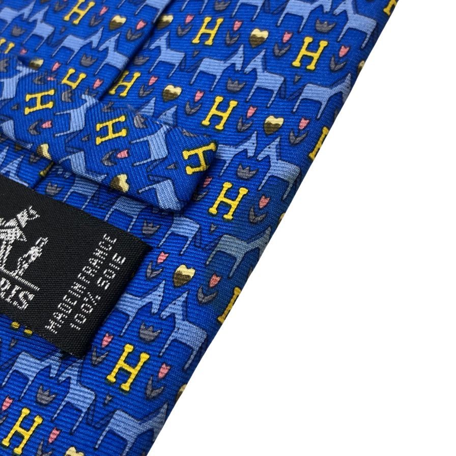 エルメス 総柄ネクタイ シルク100% ブルー系 Hermes【AFI7