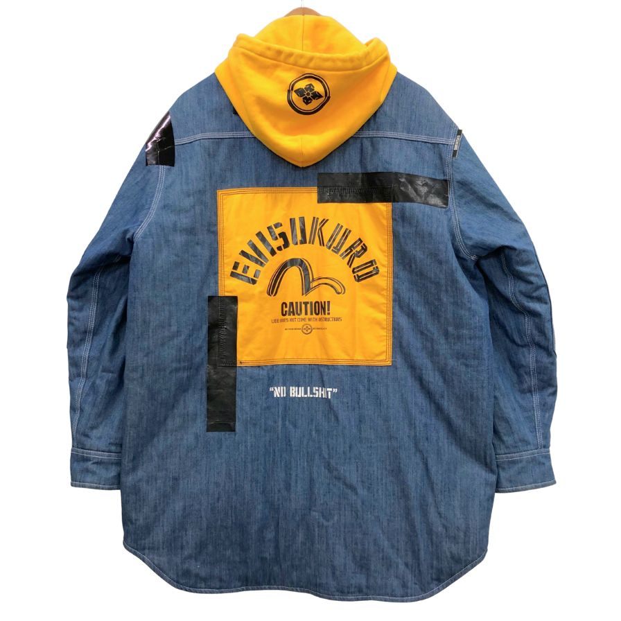 美品◆エヴィス デニムジャケット 中綿 ブルー 裏地ロゴ メンズ サイズXXL EVISU 【AFB56】