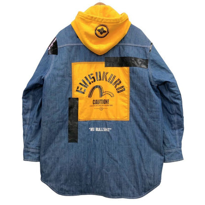 美品◆エヴィス デニムジャケット 中綿 ブルー 裏地ロゴ メンズ サイズXXL EVISU 【AFB56】