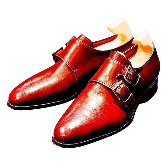 ジョンロブ レザー ドレス シューズ ナセビー NASEBY ダブルモンク カーフ エンジ サイズ5E JOHN LOBB ビジネスシューズ 約24.5cm【LA】【中古】