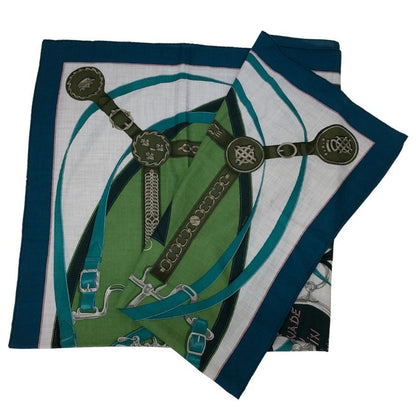 エルメス ストール カレジェアン 140 LA PROMENADE DU MATIN 朝の散歩 カシミヤ×シルク ブルーグリーン レディース HERMES【AFI29】