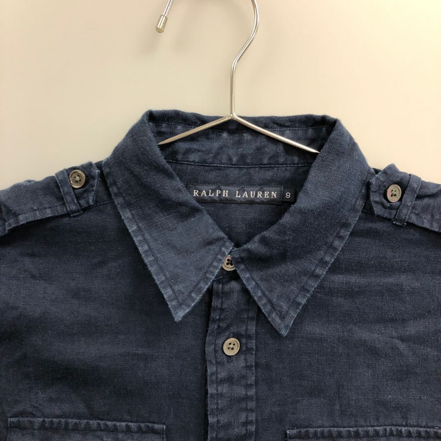 中古◆ラルフローレン レディース 長袖シャツ リネン100% インパクト21社製 サイズ9 ブルー  Ralph Lauren 【AFB12】