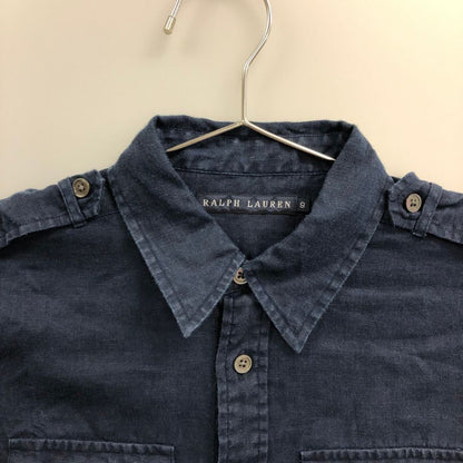 中古◆ラルフローレン レディース 長袖シャツ リネン100% インパクト21社製 サイズ9 ブルー  Ralph Lauren 【AFB12】
