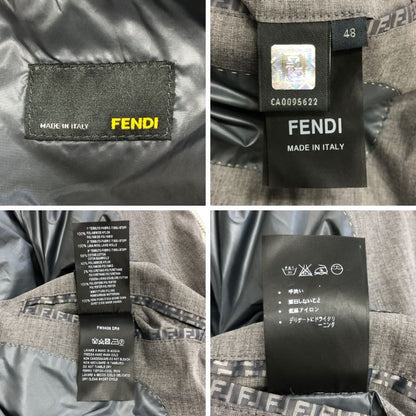 美品◆フェンディ ダウンブルゾン ズッカ柄  襟 袖 裾リブ メンズ サイズ48 ホワイト FENDI 【AFA22】