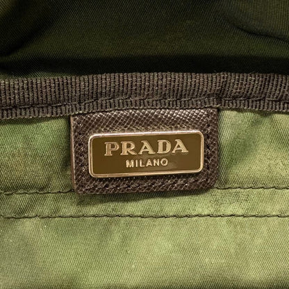 プラダ セカンドバッグ 三角ロゴ ナイロン×レザー カーキ PRADA【AFE5】