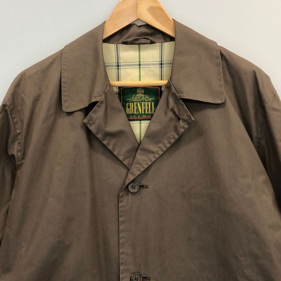 美品◆グレンフェル ショートコート ジャケット ベルト付き コットン メンズ ブラウン サイズ36 GRENFELL 【AFB10】
