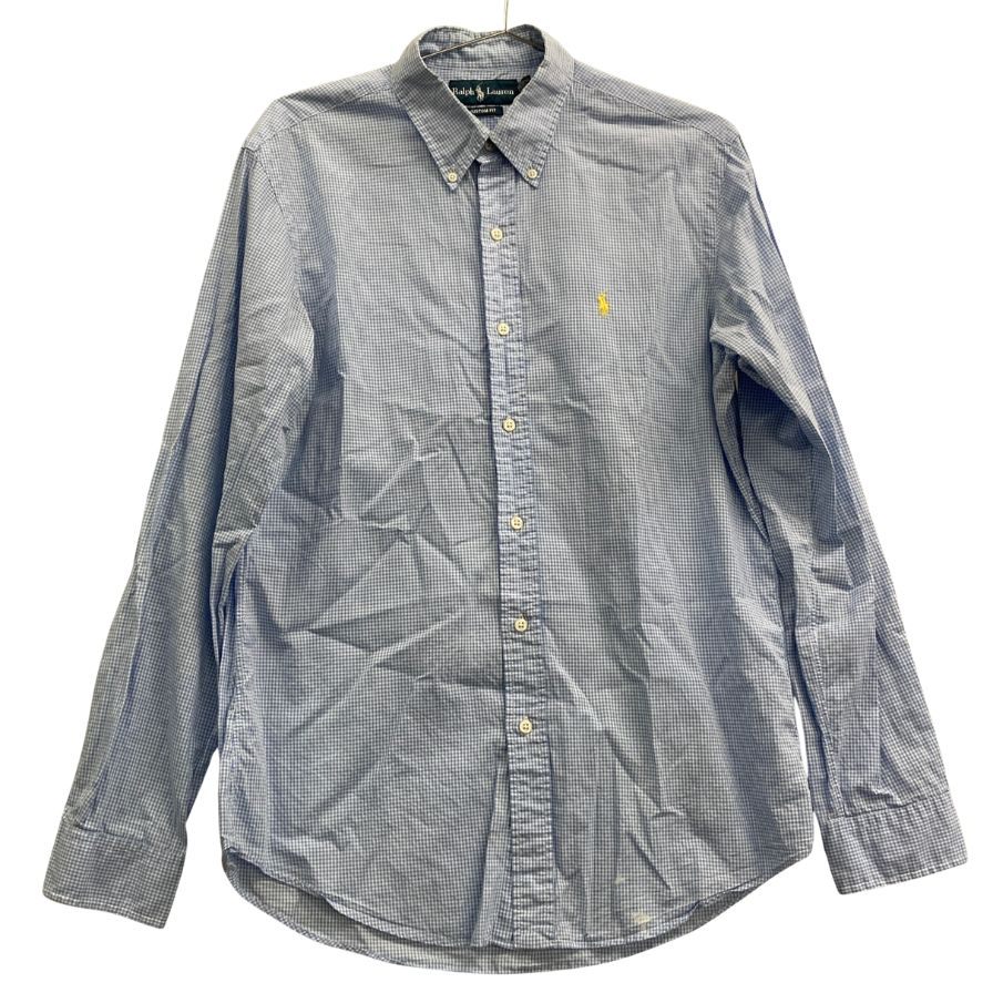 中古◆ラルフローレン ボタンダウンシャツ 90S チェック ブルー メンズ サイズM Ralph Lauren 【AFB27】