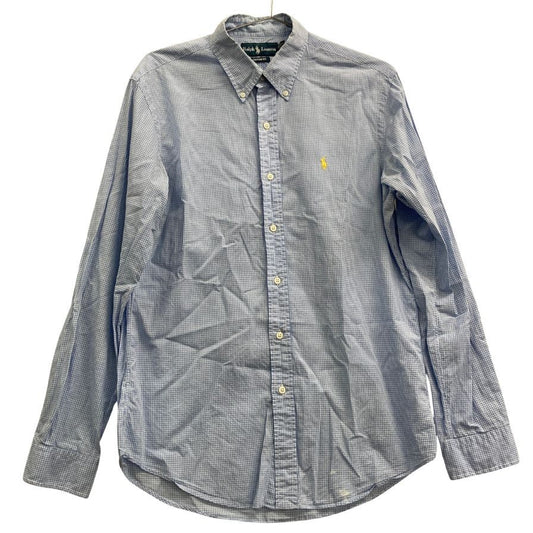 中古◆ラルフローレン ボタンダウンシャツ 90S チェック ブルー メンズ サイズM Ralph Lauren 【AFB27】