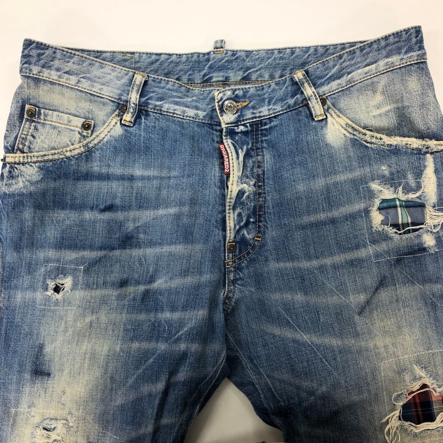 ディースクエアード デニムパンツ 18ss チェック当て布 クラシック ケニー ツイスト ストレッチ メンズ インディゴブルー サイズ50 DSQUARED 【AFB6】