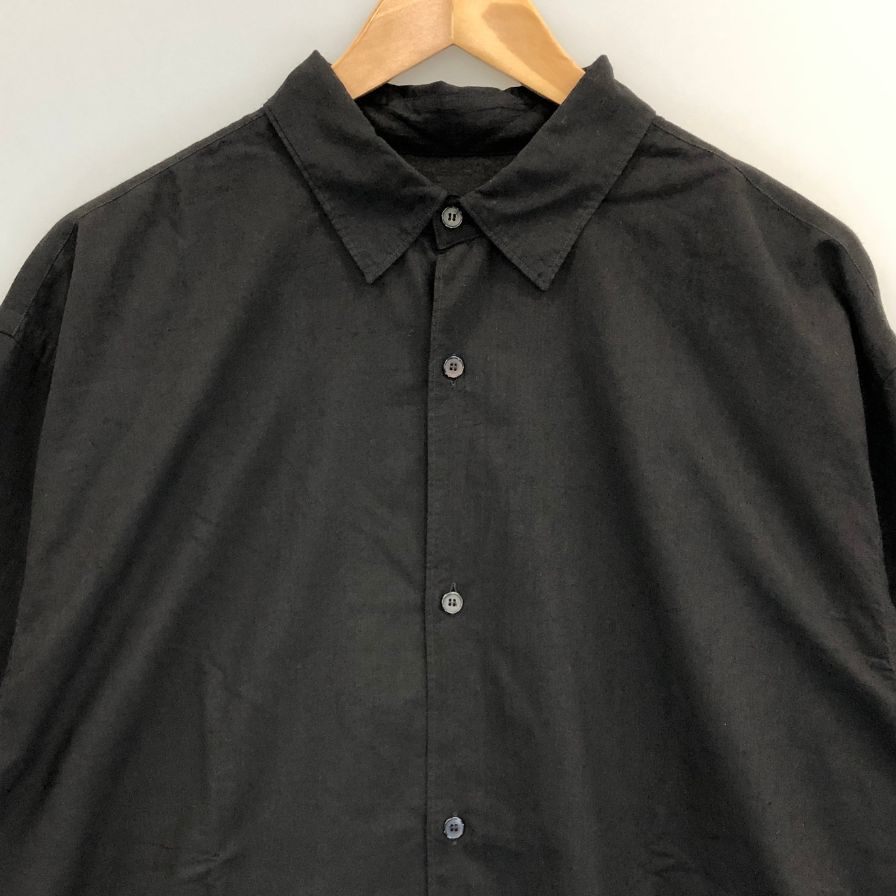 極美品◆コモリ  KHADIコットンWレイヤー コモリシャツ ブラック メンズ サイズ2 C03-02005 COMOLI 【AFB34】