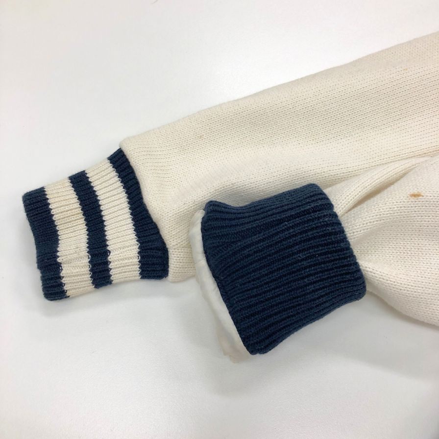 中古■トミーヒルフィガー スタジャン リブ ニットジャケット ブルゾン アップリケ ワッペン ネイビー メンズ サイズL TOMMY HILFIGER 【AFB18】