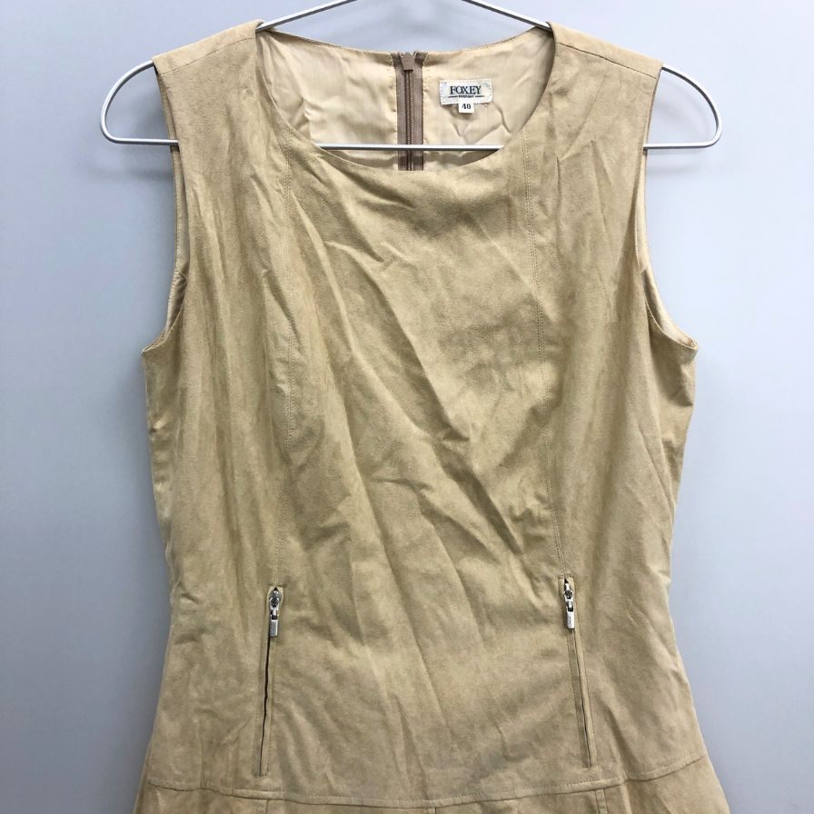 中古■フォクシー ノースリーブ 膝下ワンピース ベージュ 40サイズ フェイクレザー 18790-SOAY12 FOXEY 【AFB24】