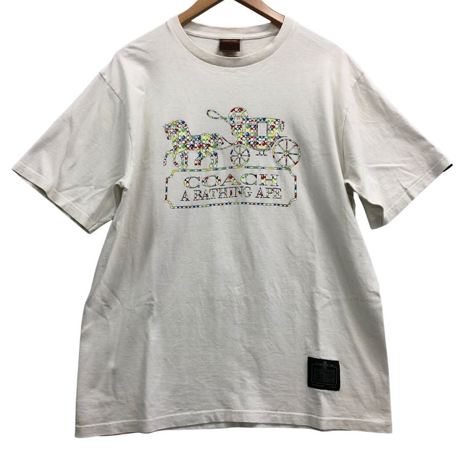 美品◆コーチ×アベイシングエイプ  半袖プリントTシャツ ホワイト サイズL メンズ COACH×A BATHING APE 【AFB46】