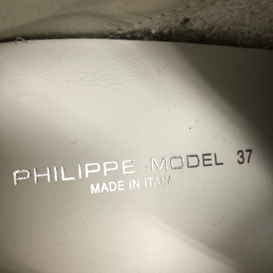 フィリップモデル スニーカー サイズ37 ホワイト系 レザー ブラック レディース PHILIPPE MODEL 約23.5cm【AFC34】