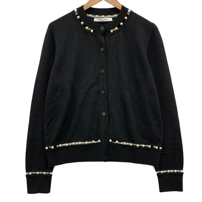 極美品◆ジバンシィ カーディガン フェイクパールあしらい シルク＆カシミア混 17AW レディース サイズL ブラック GIVENCHY 【AFB20】