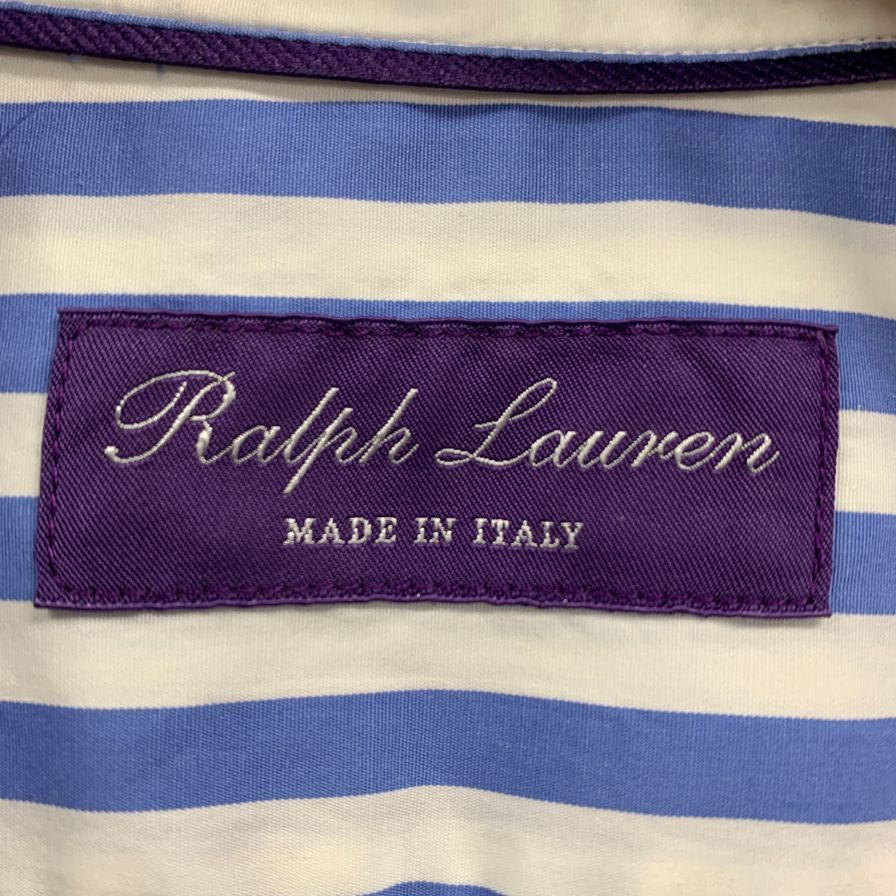 美品◆ラルフローレン シャツ パープルレーベル ロゴ刺繍 ストライプ コットン ブルー系 メンズ サイズ165/88A RALPH LAUREN 【AFB11】